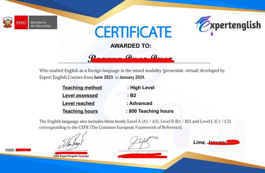 Certificado de Consulado de Educación del Peru